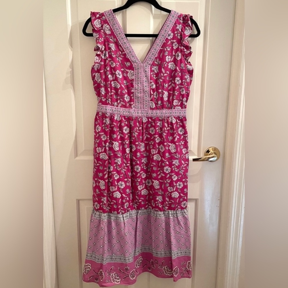 Loft Border Ruffle Midi Pocket Dress